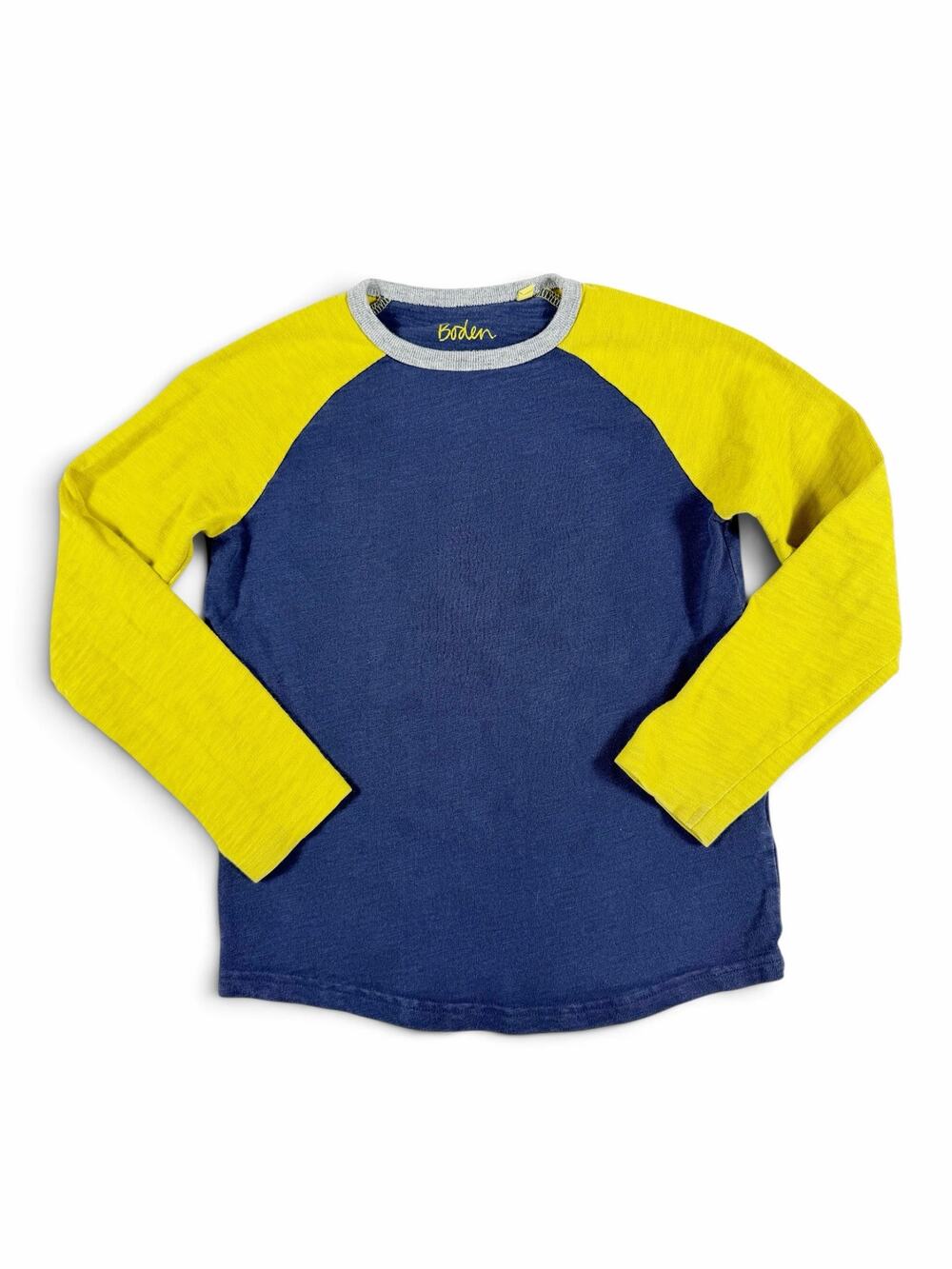 Mini Boden Raglan Long Sleeve Shirt Navy Cotton Colorblock Size 9-10 year
